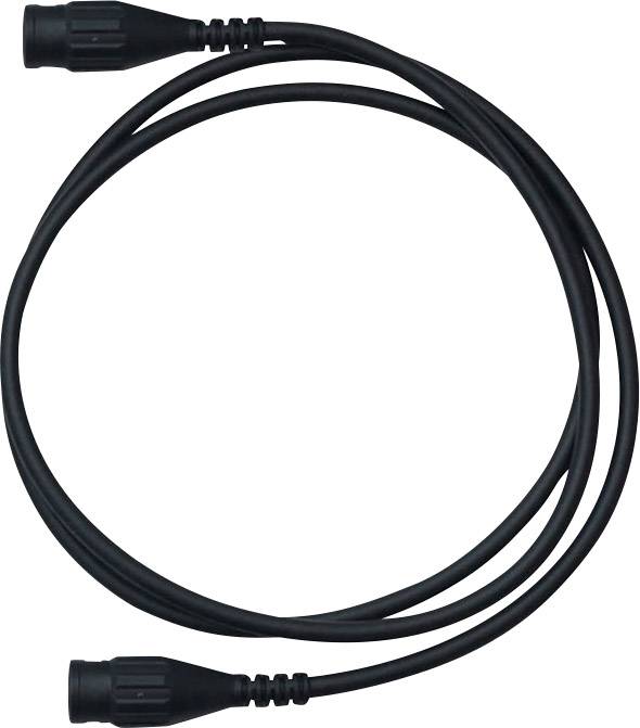 Een zwarte kabel met connectoren aan beide uiteinden, die wordt gebruikt voor elektronische verbindingen.