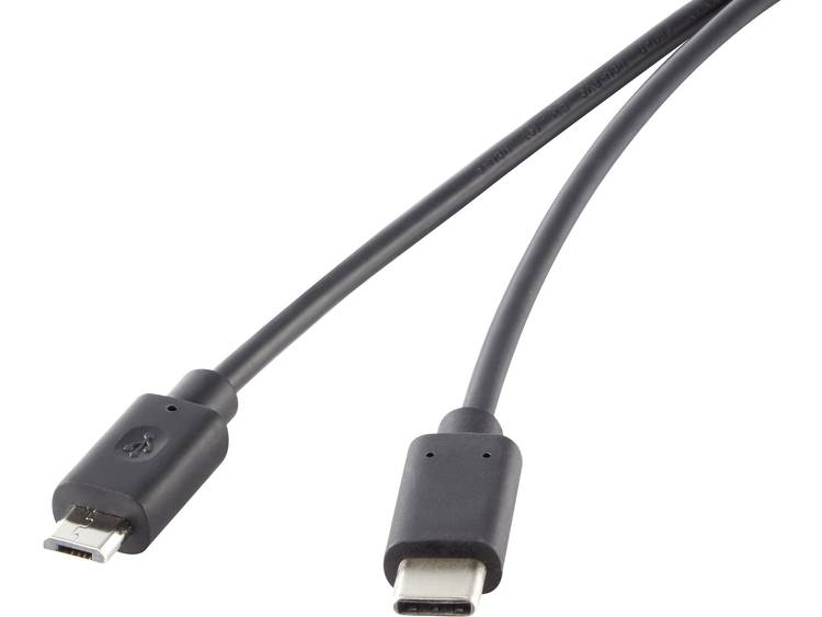 renkforce USB 2.0 Aansluitkabel [1x USB-C stekker 1x USB 2.0 stekker micro-B] 0.50 m Zwart Vergulde 