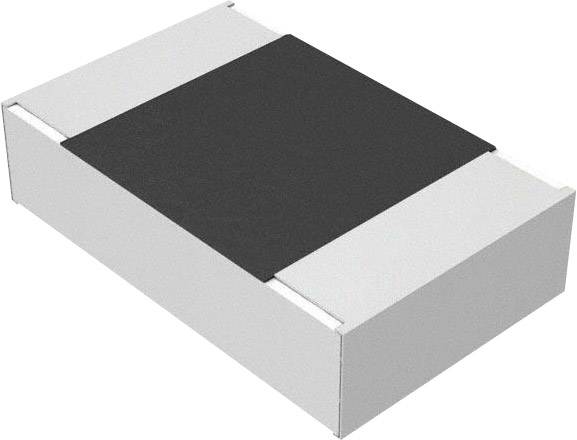 Een rechthoekig, plat, zwart onderdeel op een zilveren drager, vermoedelijk een elektronische weerstand of een soortgelijk elektronisch component.
