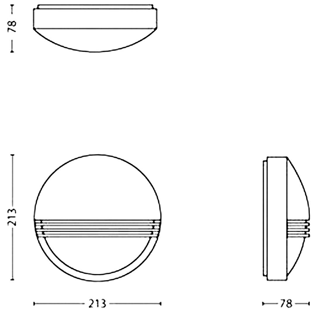 Een technische tekening toont de aanzichten van een rond voorwerp met afmetingen van 213 mm in doorsnede en 78 mm in hoogte.