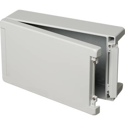Een wit, rechthoekig kunststof behuizing met een open frontafdekking. Geschikt voor de installatie van elektrische componenten.