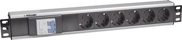 Intellinet 711432 19 inch Stekkerdoos voor patchkast 1.5 HE Geaarde contactdoos Met schakelaar Aluminium, Zwart