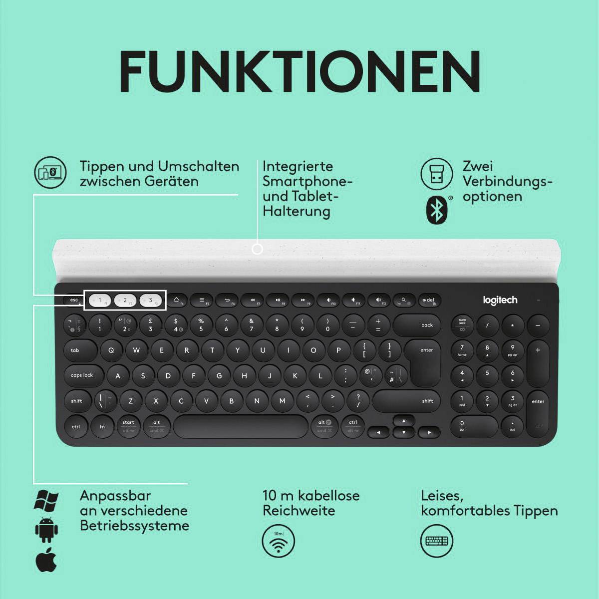 Logitech K780 Multi-Device Toetsenbord - Bluetooth - Duits QWERTZ (920-008034)-5