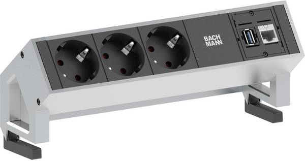 Bachmann 902.501 Stekkerdoos 3-voudig Zwart, Zilver Randaarde stekker 1 stuk(s)