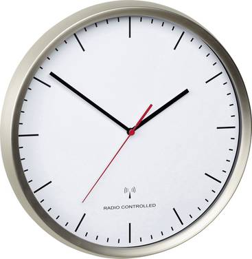 TFA Dostmann 60.3521.02 Wandklok Zendergestuurd 30.5 cm x 48 mm RVS (geborsteld) Slepend uurwerk (geluidsloos)