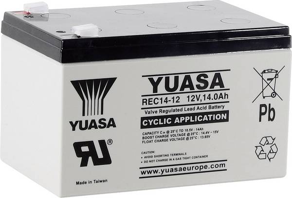 Yuasa REC14-12 Loodaccu 12 V 14 Ah Loodvlies (AGM) (b x h x d) 151 x 97 x 98 mm Kabelschoen 6.35 mm Geringe zelfontlading, Onderhoudsarm, Cyclusbestendig