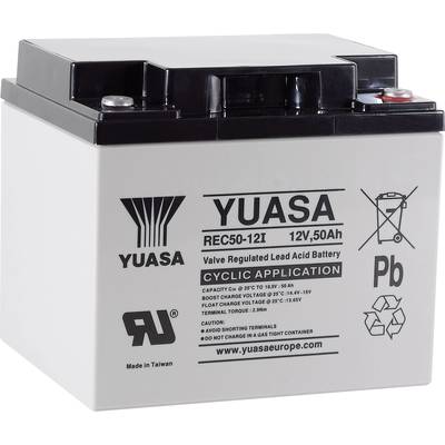 Yuasa Lood-Zuur-Accu, Model REC50-12I, 12V, 50Ah. Toepassingen in industrie- en cyclusbereik.
