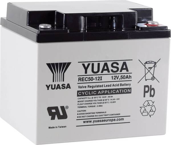 Yuasa REC50-12 Loodaccu 12 V 50 Ah Loodvlies (AGM) (b x h x d) 197 x 175 x 165 mm M5-schroefaansluiting Geringe zelfontlading, Onderhoudsarm, Cyclusbestendig