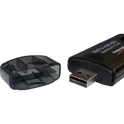 Een USB-stick-achtig, zwart apparaat met een afneembare deksel; mogelijk een tv-tuner of een vergelijkbaar elektronisch apparaat.