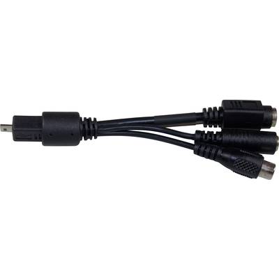 Een zwarte kabel met een USB-stekker aan de ene kant en drie verschillende aansluitingen aan de andere kant.