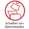 Een rood symbool toont documenten die in een map vallen, met daaronder de tekst 'Ruimte vrijmaken'.
