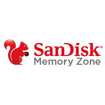Logo met een rood eekhoorntje links en de tekst 'SanDisk Memory Zone' rechts.