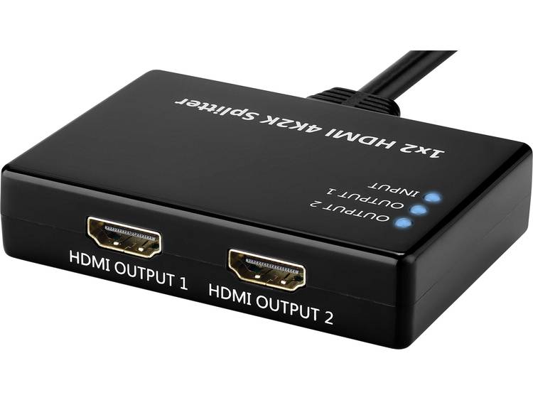 2 poorten HDMI-splitter Basetech Ultra HD-geschikt 3840 x 2160 pix Zwart