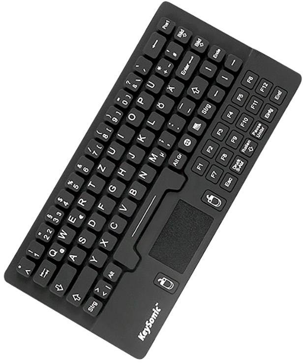 Keysonic KSK-5031IN (DE) Toetsenbord USB QWERTZ, Duits Zwart Spatwaterdicht, Geïntegreerd touchpad, Muisknoppen-0