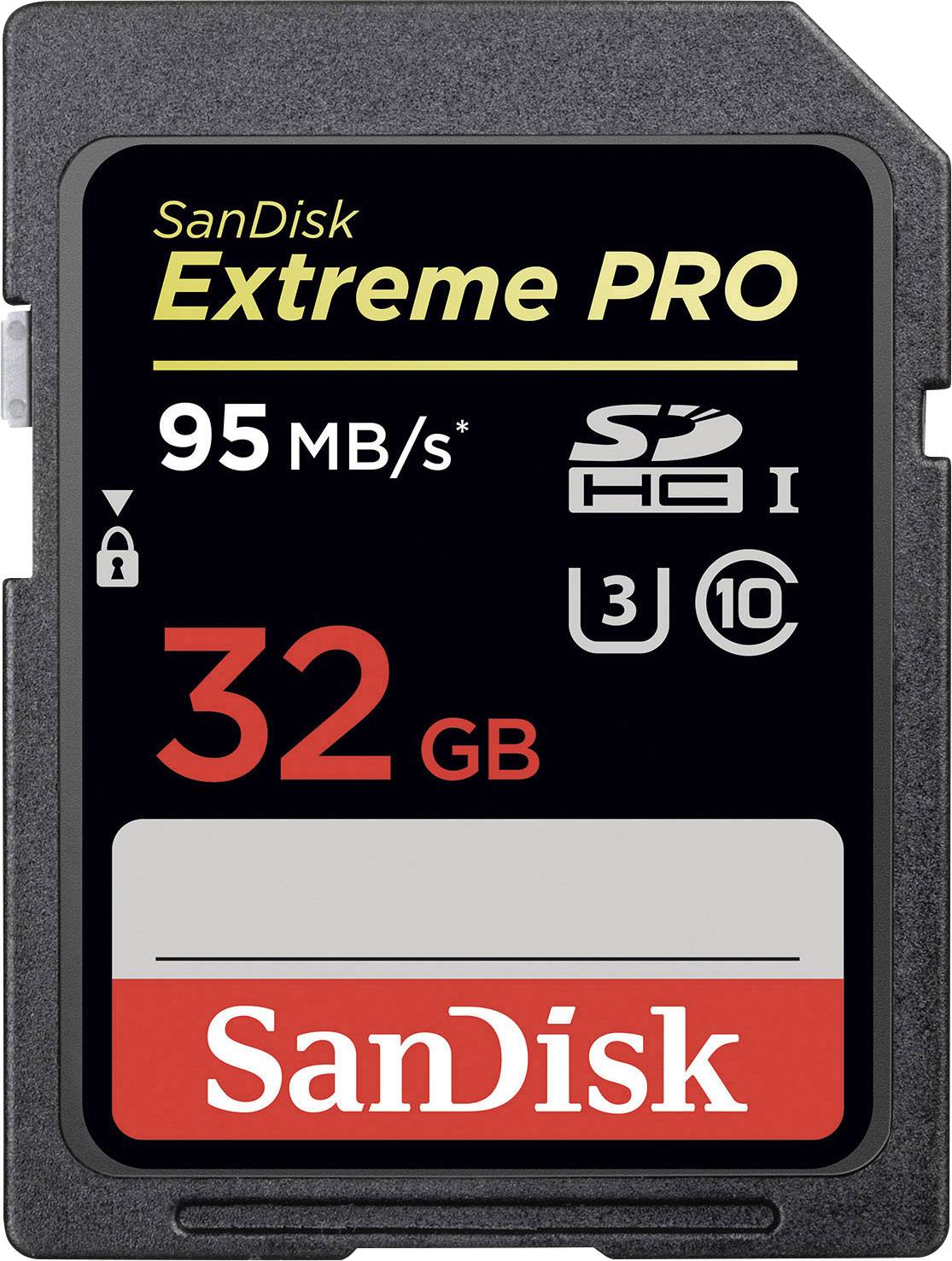 SanDisk Extreme PRO SD-kaart met 32 GB, 95 MB/s snelheid, voor foto- en video-opnames.