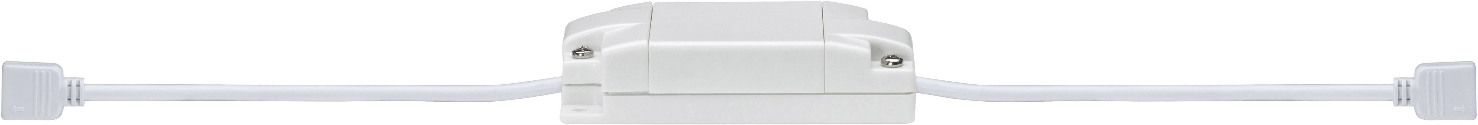 Een witte, rechthoekige elektrische verdeelkast met twee zijdelingse aansluitkabels.