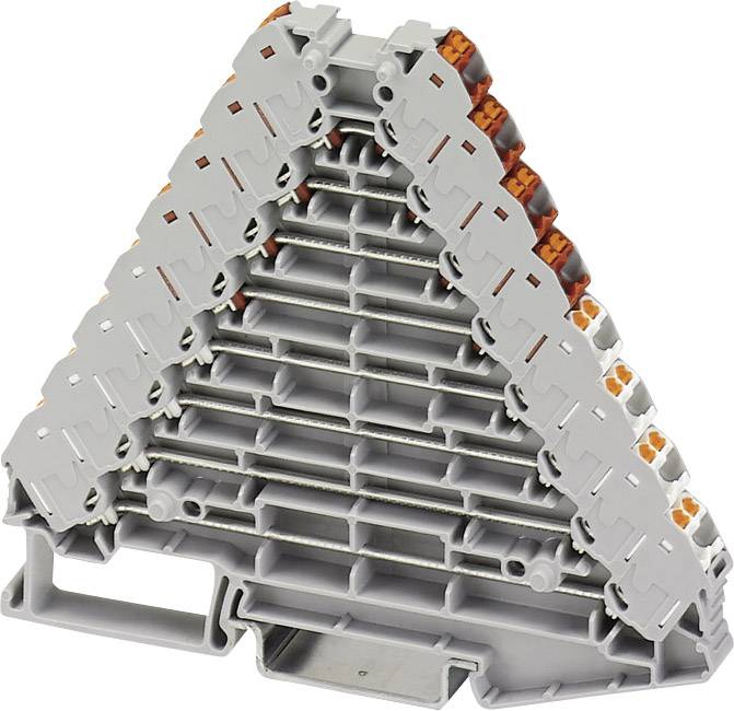 Een piramidevorming stapel grijze, modulaire componenten die mogelijk deel uitmaken van een industrieel of elektrisch systeem.