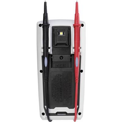 Digitale multimeter van achteren met rode en zwarte meetsondes.