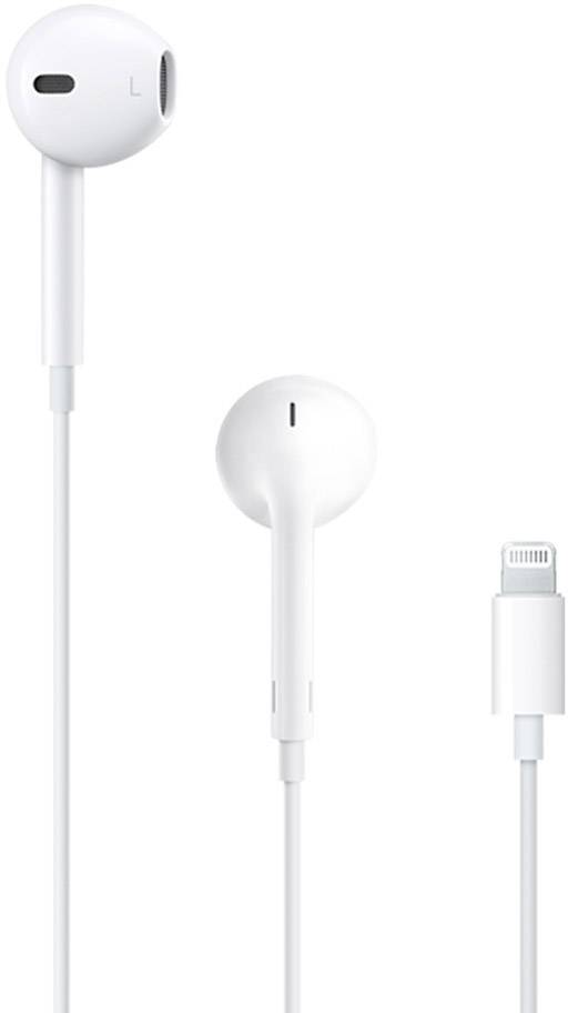 Witte bedrade in-ear oordopjes met Lightning-aansluiting, geschikt voor Apple-apparaten.
