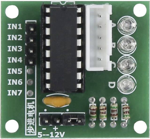 Elektronische besturingsprint met 7 ingangen, chipset, LED-indicatoren en weerstanden, geschikt voor 5-12V toepassingen.