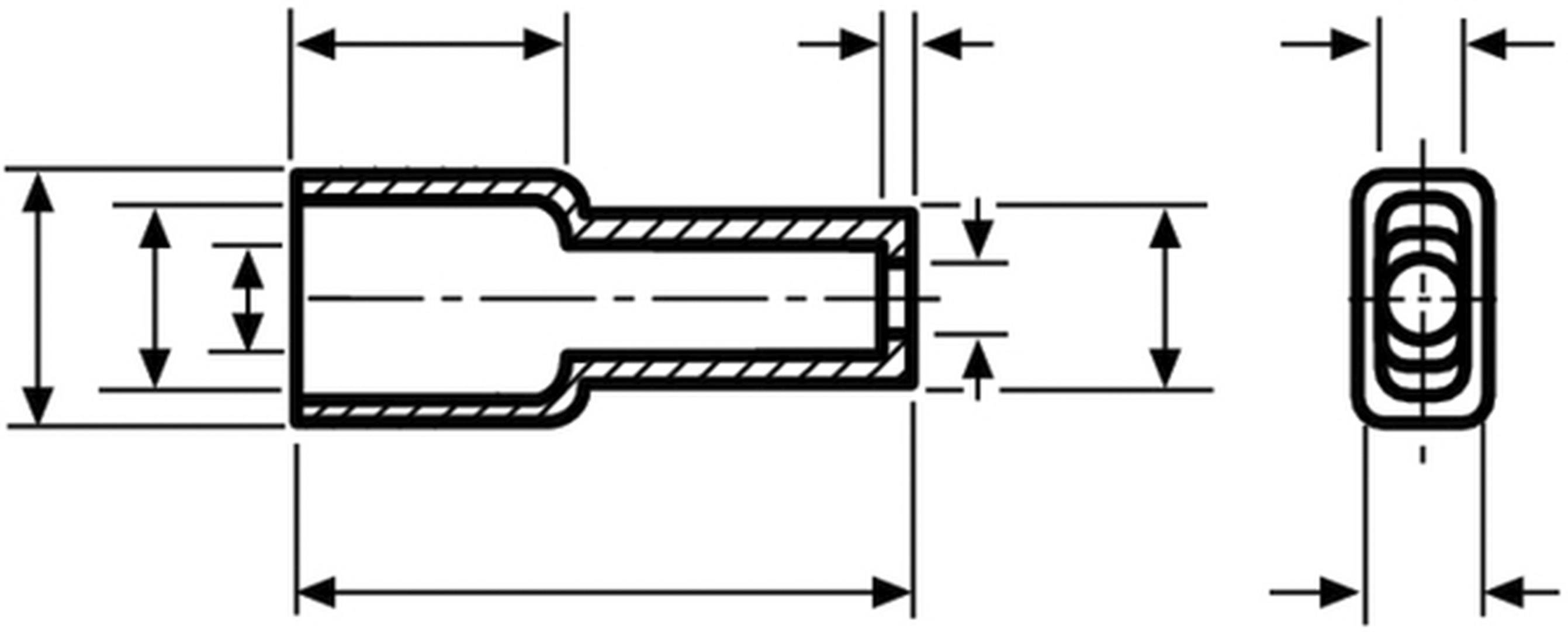 Technische tekening van een cilindrisch onderdeel met verschillende maatvoeringen en drie aanzichten. Toont zij- en doorsnede.