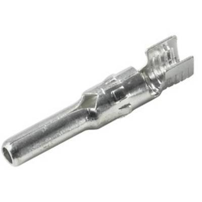 Een enkele, metalen platte stekerbus, geschikt voor elektrische verbindingen in elektronische apparaten.