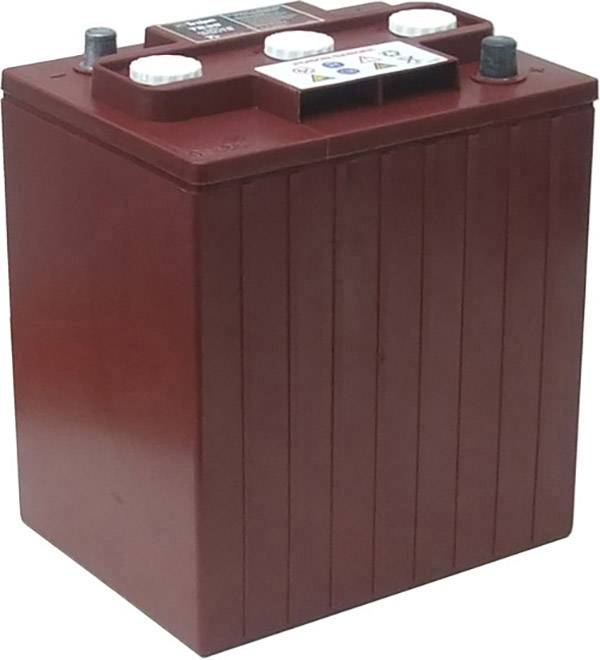 'Rode autoaccu, staand met twee witte en twee zwarte aansluitingen bovenaan.'