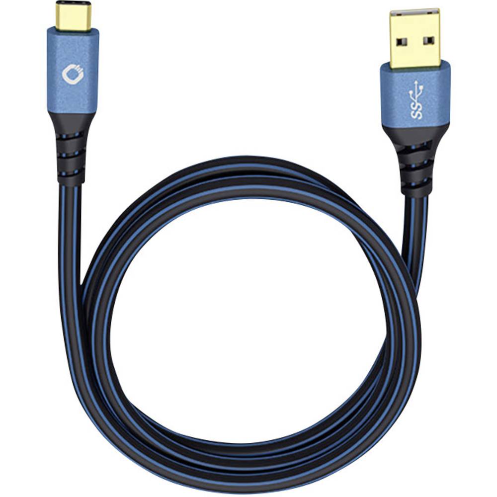 Oehlbach USB Plus C3 USB 3.2 Gen 1 (USB 3.0) [1x USB 3.2 Gen 1 stekker A (USB 3.0) - 1x USB-C stekker] 0.50 m Blauw Vergulde steekcontacten