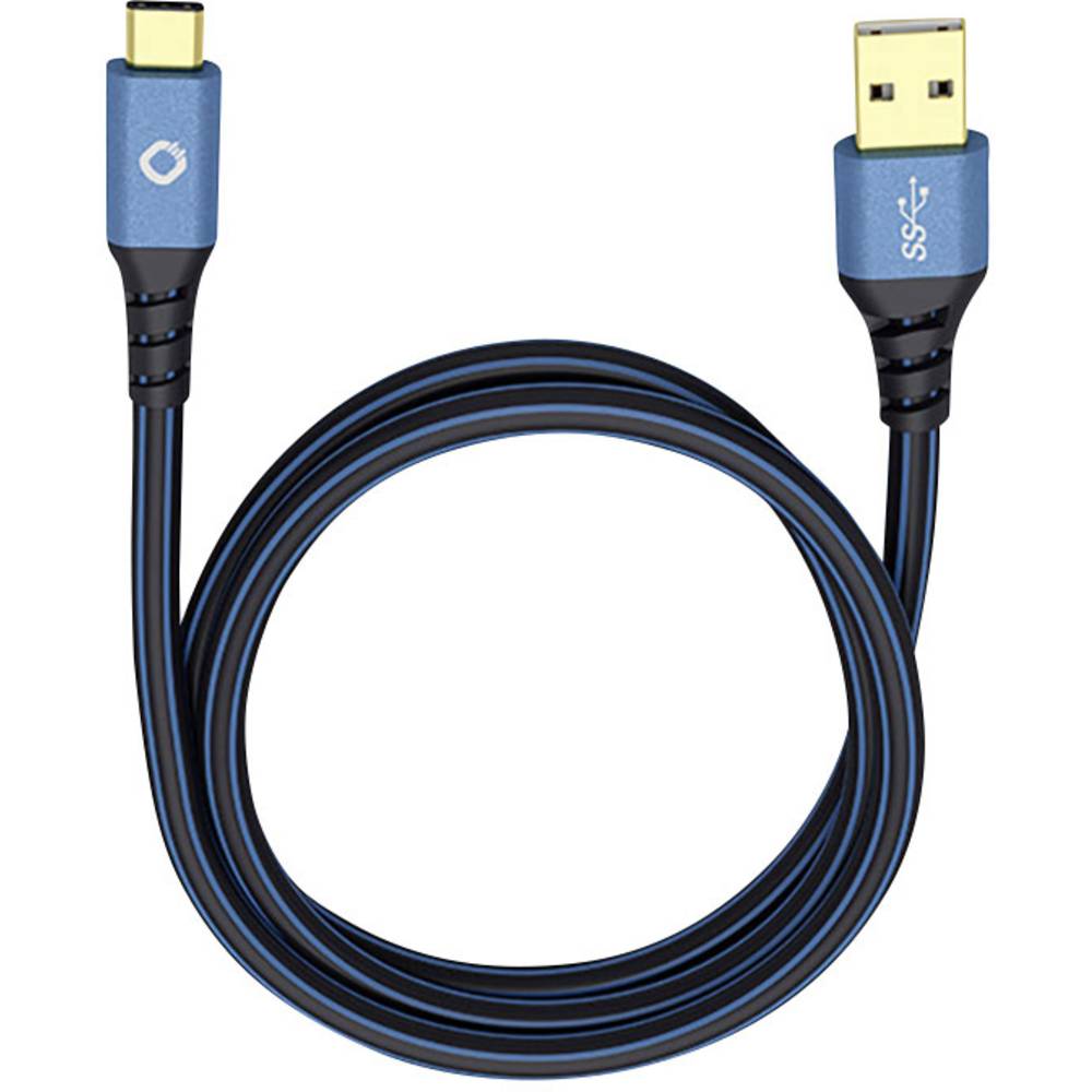 Oehlbach USB Plus C3 USB 3.2 Gen 1 (USB 3.0) [1x USB 3.2 Gen 1 stekker A (USB 3.0) - 1x USB-C stekker] 3.00 m Blauw Vergulde steekcontacten