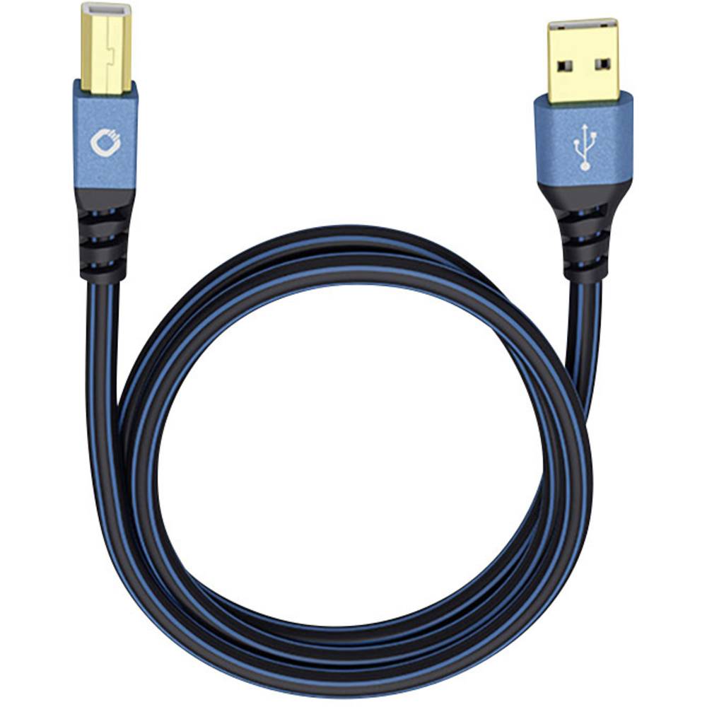 Oehlbach USB Plus B USB 2.0 [1x USB-A 2.0 stekker - 1x USB-B 2.0 stekker] 1.00 m Blauw Vergulde steekcontacten
