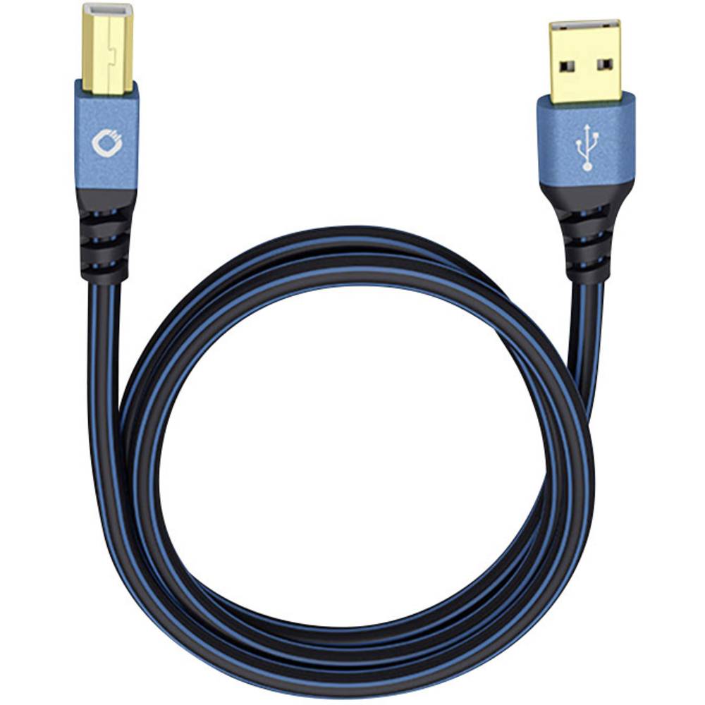 Oehlbach USB Plus B USB 2.0 [1x USB-A 2.0 stekker - 1x USB-B 2.0 stekker] 5.00 m Blauw Vergulde steekcontacten