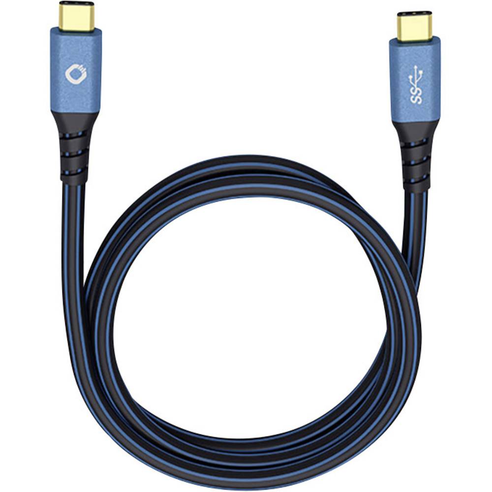 Oehlbach USB Plus CC USB 3.2 Gen 1 (USB 3.0) [1x USB-C stekker - 1x USB-C stekker] 1.00 m Blauw Vergulde steekcontacten