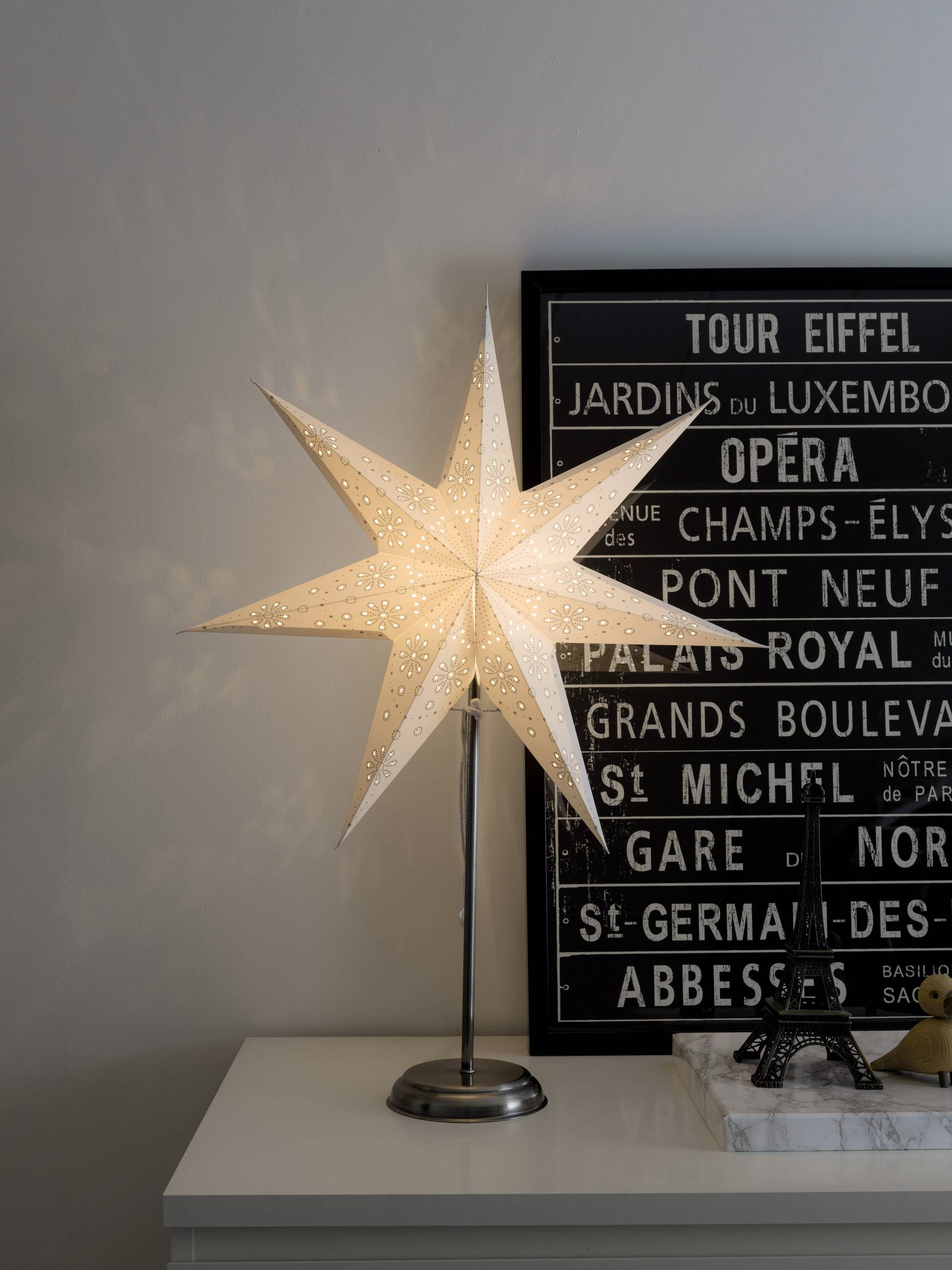 Konstsmide 2996-230 Kerstster Gloeilamp, LED Wit, Zilver Uitgestanst motief, Schakelaar-0