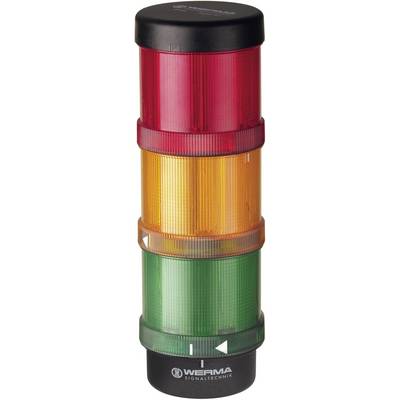 Een meerkleurige signaallamp met rood, oranje en groen lichtmodule, geproduceerd door WERMA Signaltechniek.