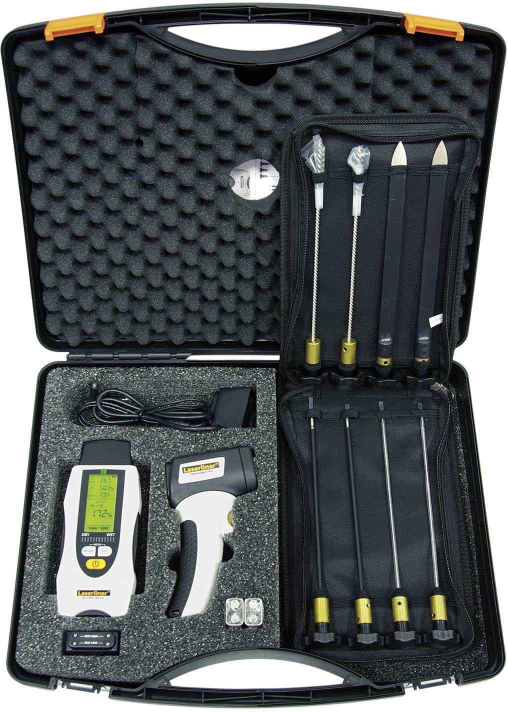 Laserliner MultiWet-Master Inspection Set Materiaalvochtmeter Meetbereik bouwvochtigheid 0 tot 40 %Vol. Meetbereik houtvochtigheid (bereik) 0 tot 90 %Vol. Contactloze IR-meting, Set, Temperatuurmeting, Voor hardhout