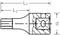 Technische tekening van een gereedschap met de afmetingen L1, L2 en d. Toont dwarsdoorsnede en constructiedetails.
