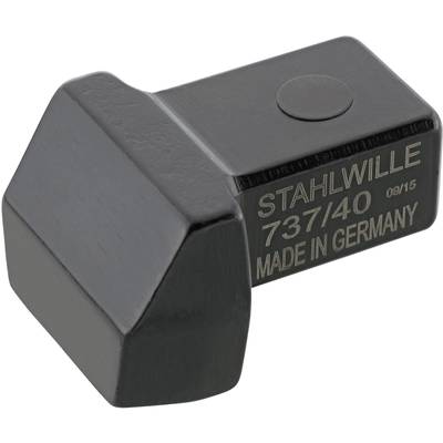 Zwarte adapterblok met opschrift 'Stahlwille 737/40 Made in Germany'.