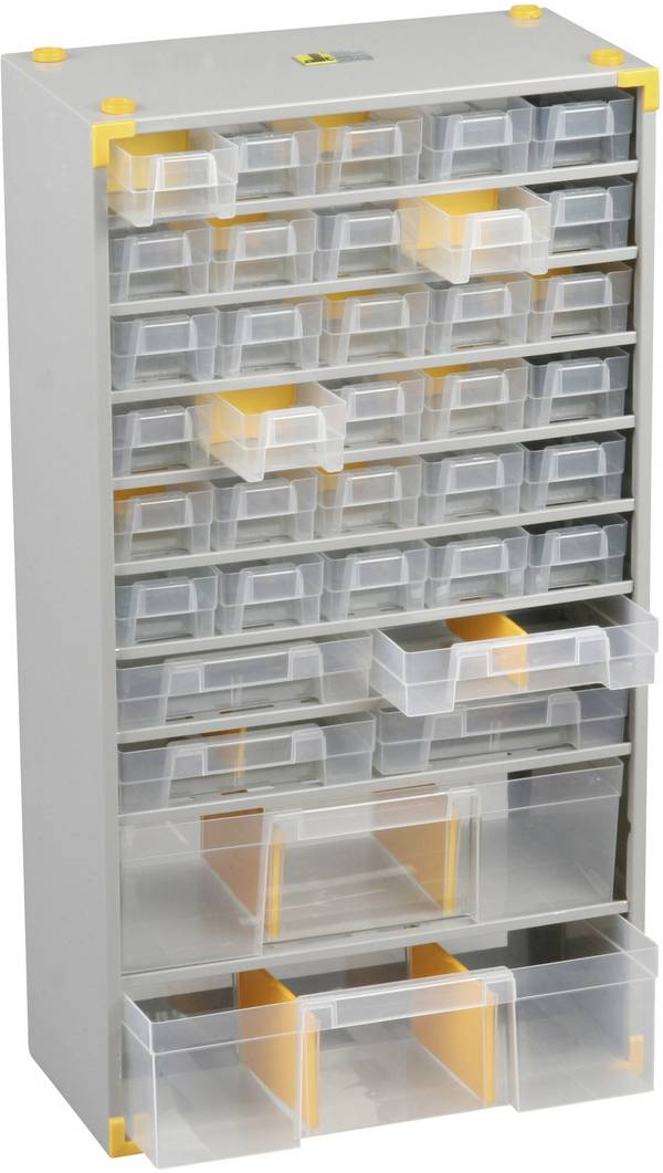 Allit Werkplaatsmagazijnkast Werkplaats (l x b x h) 300 x 140 x 565 mm Aantal vakken: 36 Variabele onderverdeling Piece Inhoud 1 stuk(s)