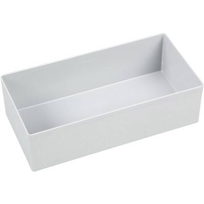 Rechthoekige, witte plastic container met gladde binnenkanten. Geschikt voor het opbergen van kleinere voorwerpen.