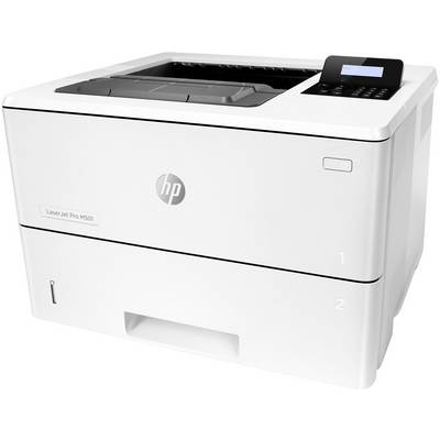Een witte laserprinter met bedieningspaneel rechtsboven, geschikt voor kantoren. Merklogo en modelnummer 'LaserJet Pro M501' op de voorkant.