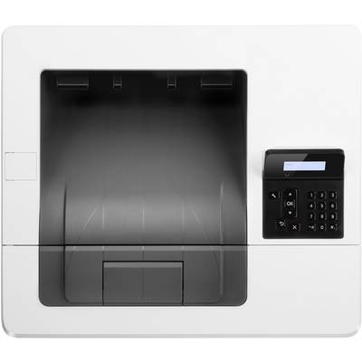Een printer met een papieruitvoerlade en een digitaal bedieningspaneel met toetsenbord en een klein scherm bevindt zich in het midden van de afbeelding.
