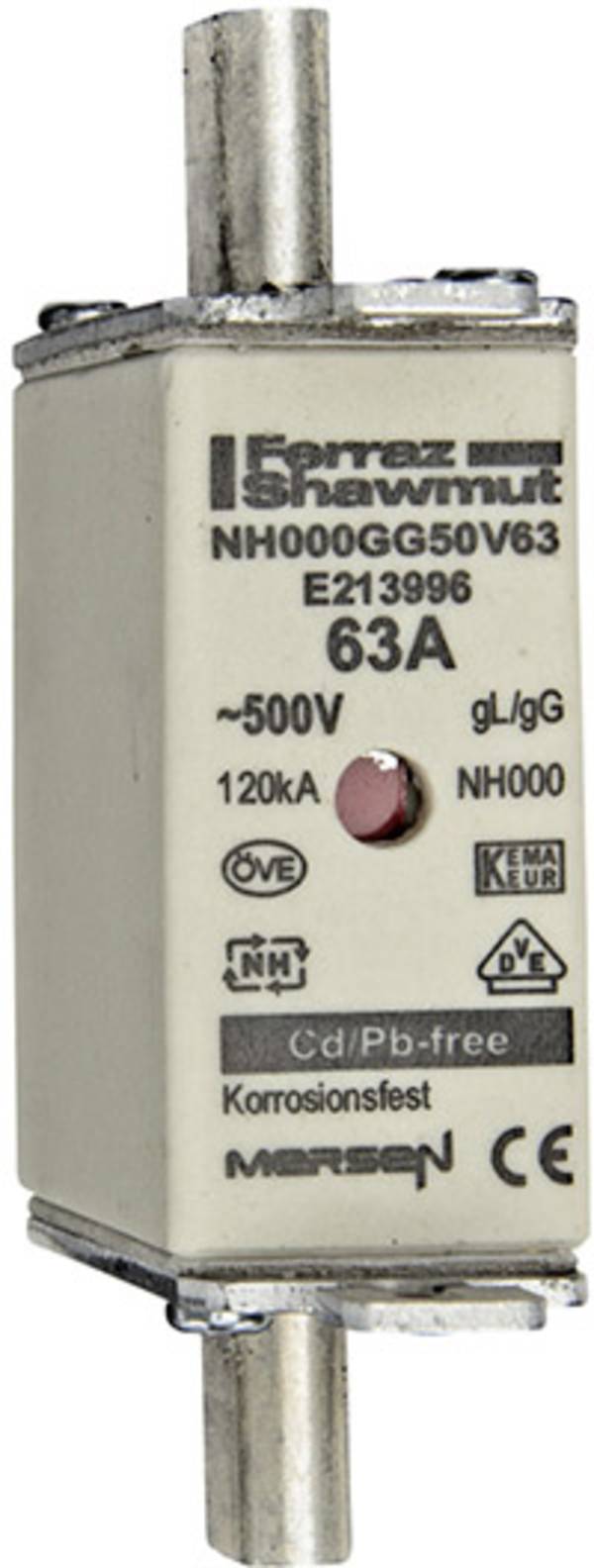 Mersen 1B655.000000 NH-zekering  Geschikt voor Zekeringsgrootte 000-4 Afmeting zekering : 000  63 A  500 V 1 stuk(s)