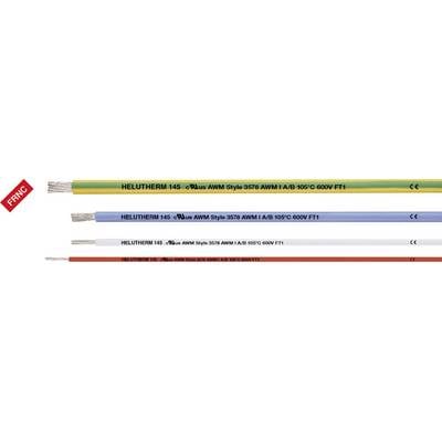 De afbeelding toont vier kabels in verschillende kleuren (geel, groen, blauw, wit) met de opdruk 'HELUTHERM 145' en technische specificaties.