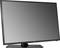 Flatscreen televisie met zwarte rand en scherm, licht naar links gekanteld, op rechthoekige voet.