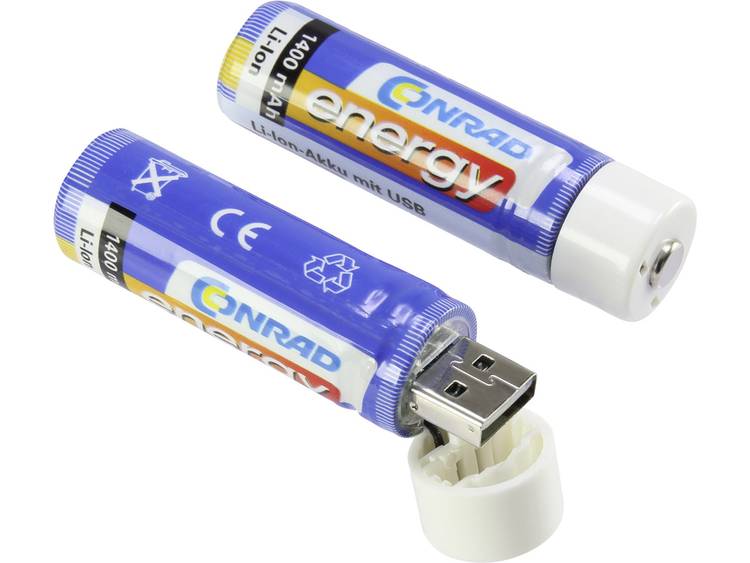 18650 Speciale oplaadbare batterij 3.7 V Li-ion 1400 mAh Conrad energy 18650 USB 2 stuks