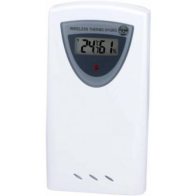 Een digitale thermo-hygrometer toont een temperatuur van 24°C en een luchtvochtigheid van 61%.