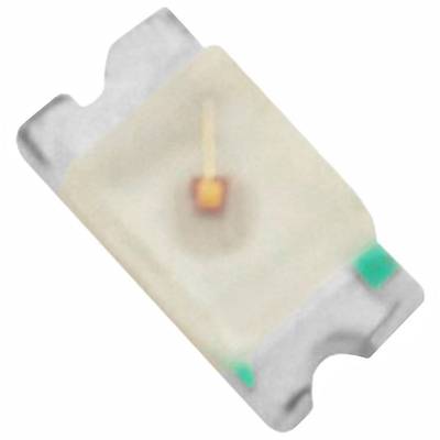 Een kleine, rechthoekige LED met een groen behuizing en een zichtbare gele diode in het midden.