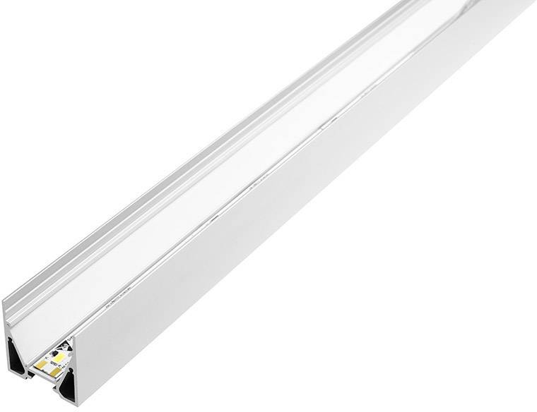 Aluminium profiel voor LED-strips, langwerpig en smal, zilverkleurig. Geschikt voor optimale lichtverspreiding en warmteafvoer.