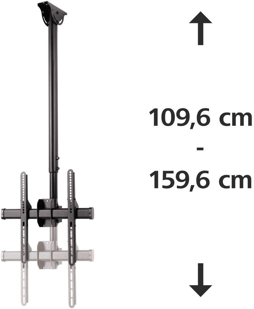Plafondbeugel voor tv-toestellen met hoogteverstelbare functie van 109,6 cm tot 159,6 cm, geschikt voor verschillende tv-formaten.