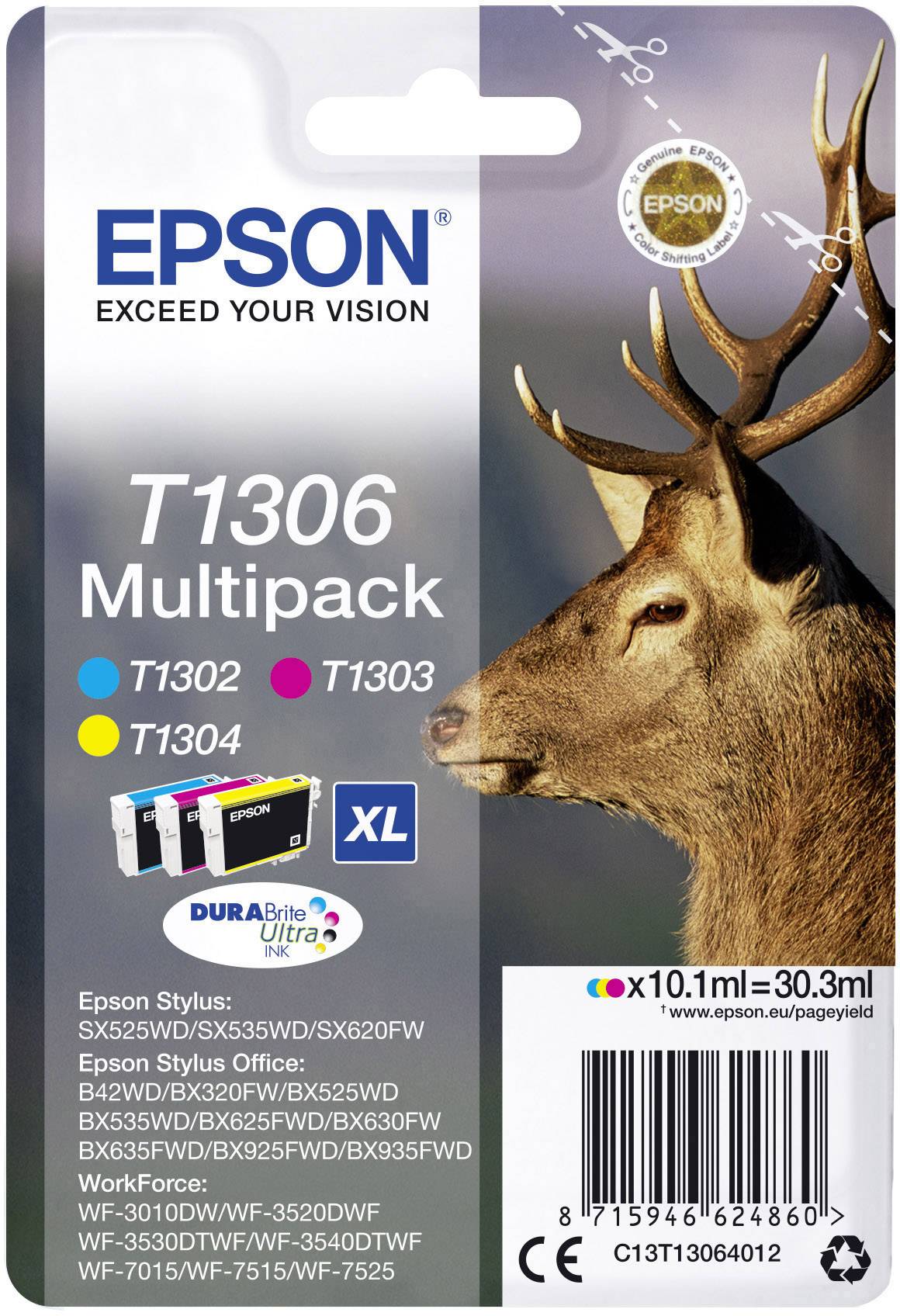 Epson Inktcartridge T1306 Origineel Combipack Cyaan, Magenta, Geel C13T13064012